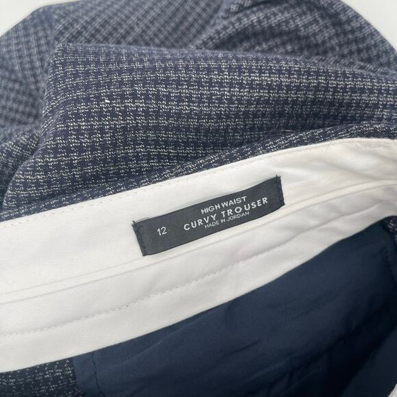 LOFT ANN TAYLOR Pants Size 12 High Waist Curvy Trouser Navy Houndstooth Stretch - Picture 3 of 15